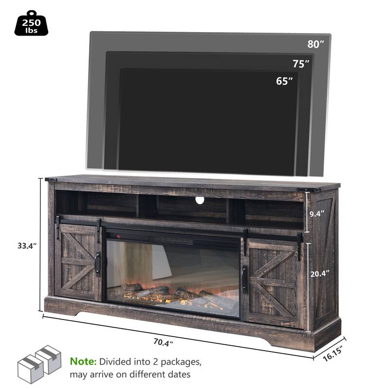 Fireplace TV Stand,Farmhouse Entertainment Center w/Sliding Barn Door