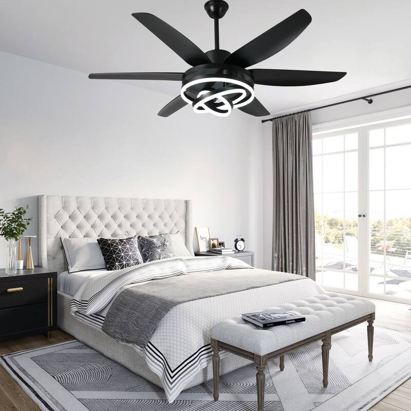 Bella Depot 56" Modern Ceiling Fan with Dimmable LED Light and Remote 6-speed Black Reversible Fan