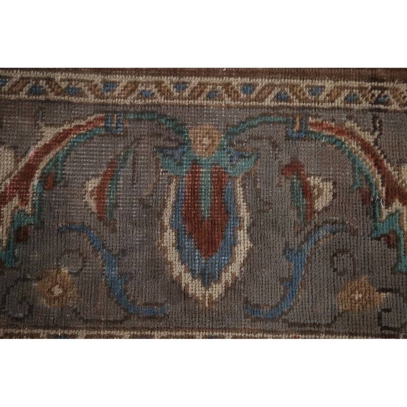 Gray Geometric Tabriz Persian Antique Area Rug Handmade Wool Carpet - 10'1" x 12'7"