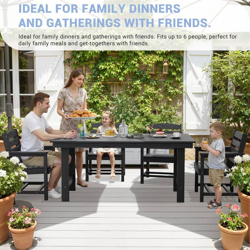 6-Piece HDPE Outdoor Dining Table Sets with Umbrella Hole - 1-Table 4-Chairs-1-Bench