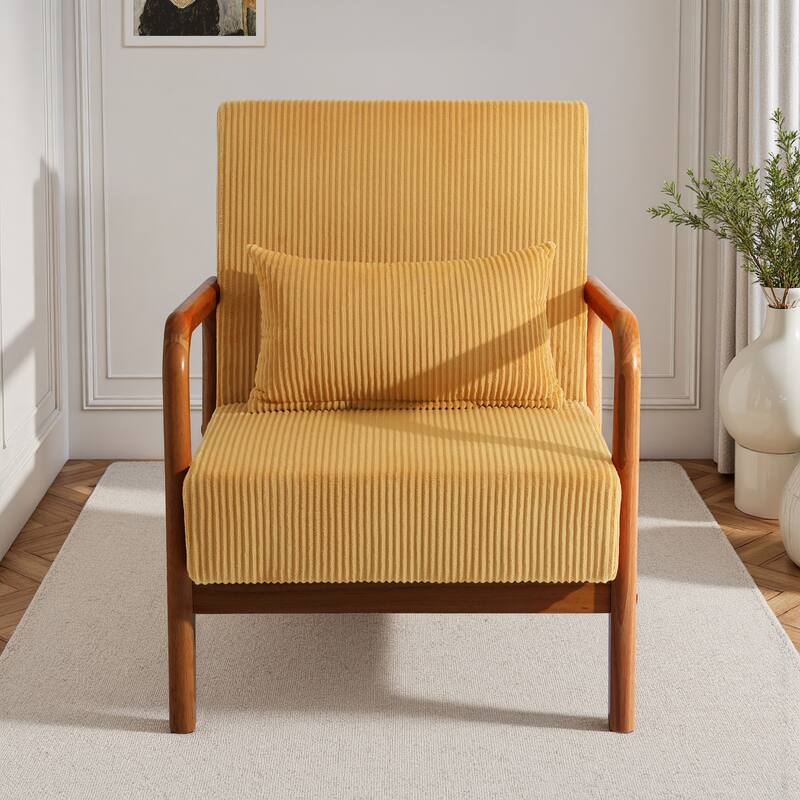 Uixe Mid Century Solid Wood Upholstered Corduroy Accent Chair
