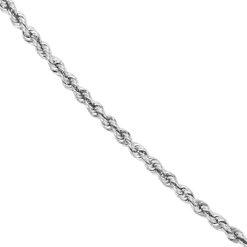 Curata 14k White Gold 1.8mm Hollow Rope Chain Necklace (Lobster)