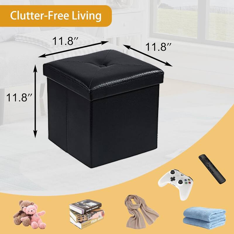 VECELO Folding Storage Ottoman, Bedroom Storage Bench, Versatile Footrest Footstool Tufted Faux Leather Chest for Living Room