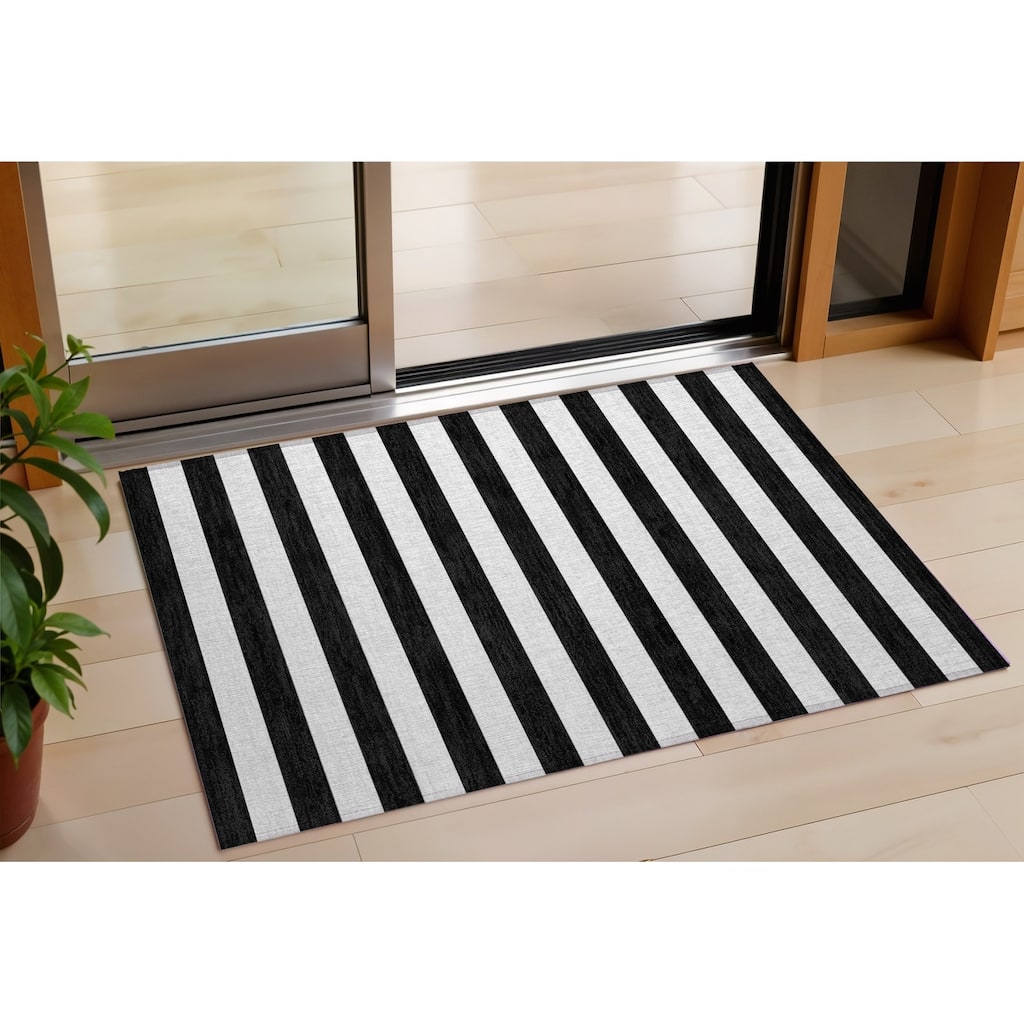 Alsix Stripe Weather Resistant Blended Style Outdoor Rug - 2' x 3'