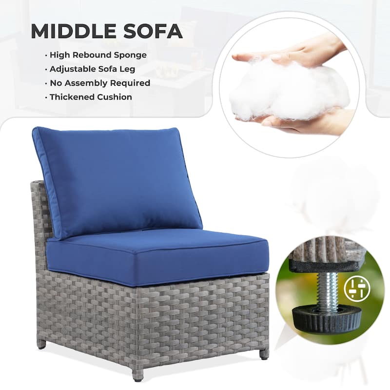HOOOWOOO 6-piece Grey Rattan Patio Furniture Outdoor Sectional Set with Ottoman