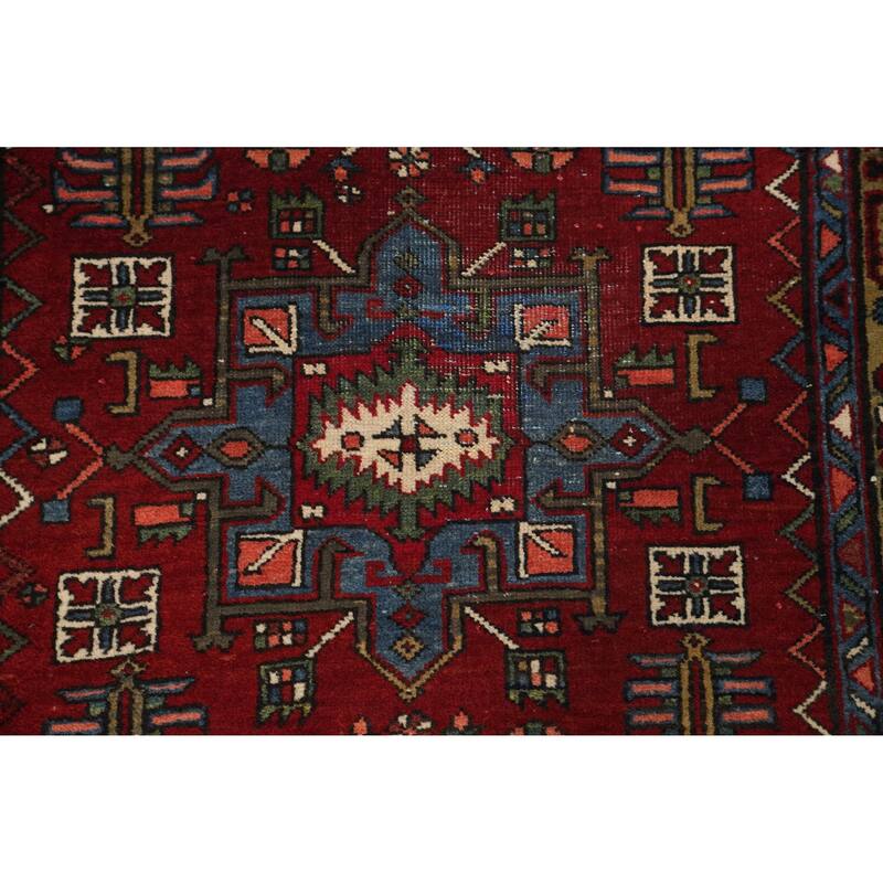 Hand Knotted Oriental 100% Wool Carpet Traditional Tribal Red Heriz (serapi) Runner Rug - 11' 0'' X 3' 1''