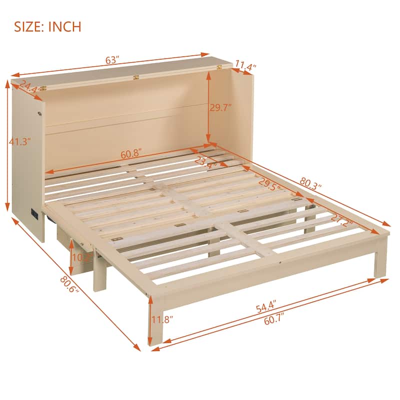 Modern Murphy Bed Wall Bed with Drawer, Sockets and USB Ports