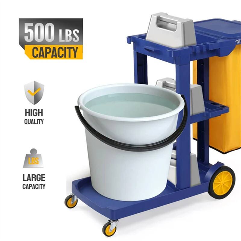 3 Tier Shelf Janitorial Cart Small 500lbs Capacity Commercial Cleaning Cart