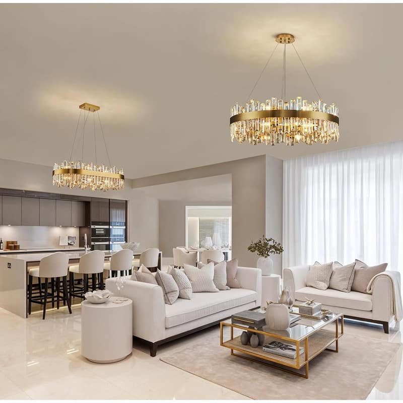 32 in. Brass Modern Crystal Chandelier 2-Tier Gold Glam Chandelier Luxury Kitchen Island Pendant Light for Living Dining Room