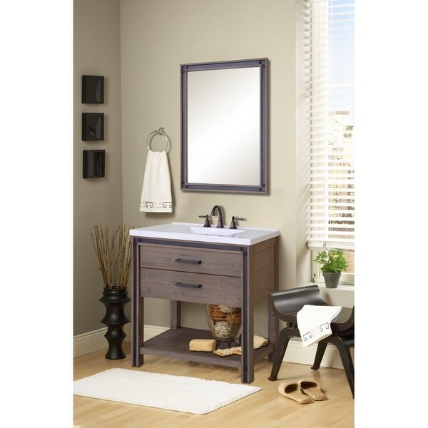 Miseno MVUMS36COM Urban Metallo 36" Vanity Set with Vanity Cabinet, Vanity Top and Mirror - rustic cocoa
