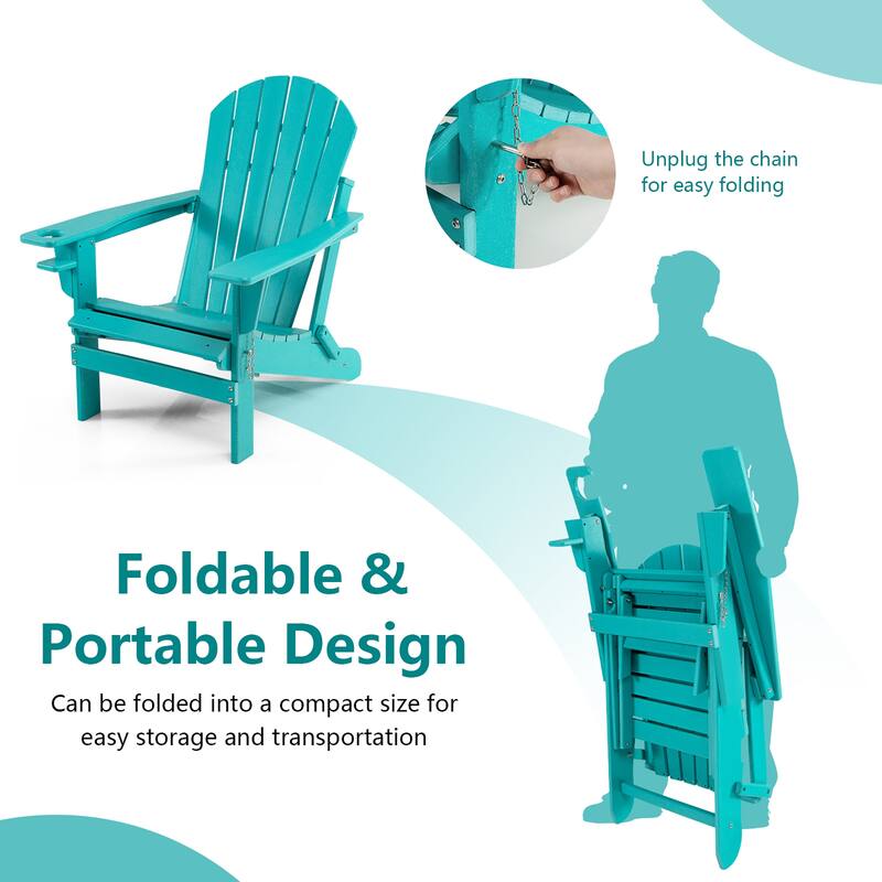 Costway Patio Folding Adirondack Chair HDPE All-Weather Pull-Out - 30''x 53''x 36.5''