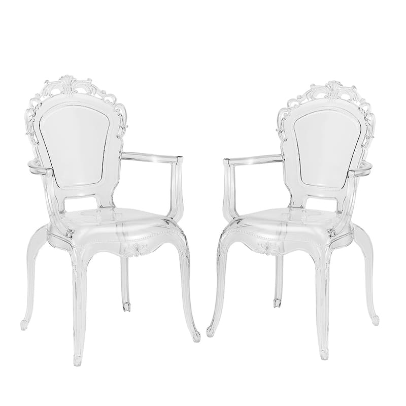 Gittel Clear or Amber Transparent Acrylic Arm Chair Dining Chairs - (Set of 2) - Clear