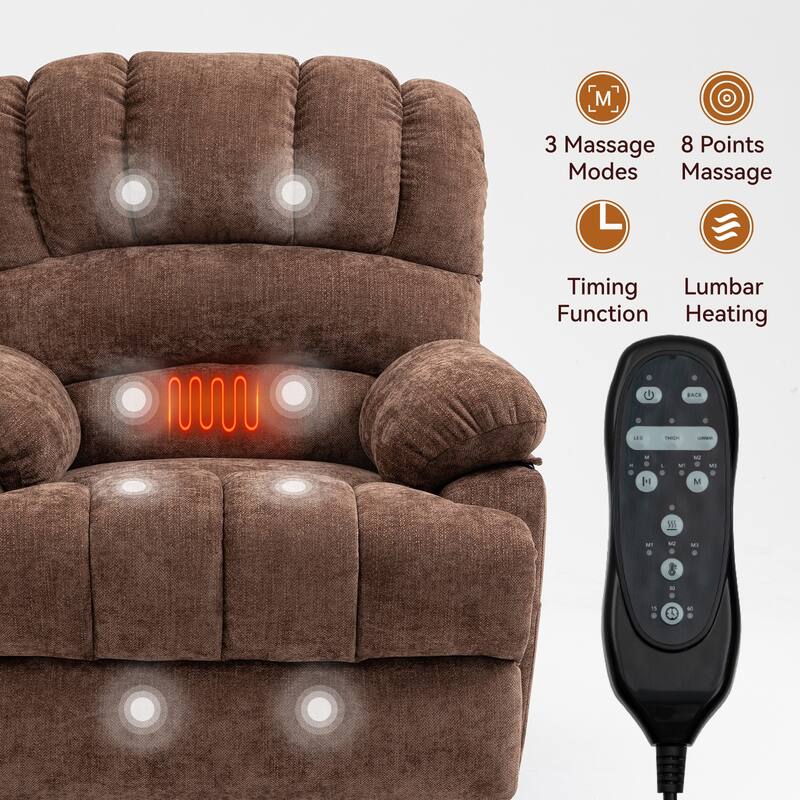 Roomfitters Oversized Power Lift Recliner Chair, Electric Massage Sofa with Heat & USB, Large Chenille Stand Up Armchair