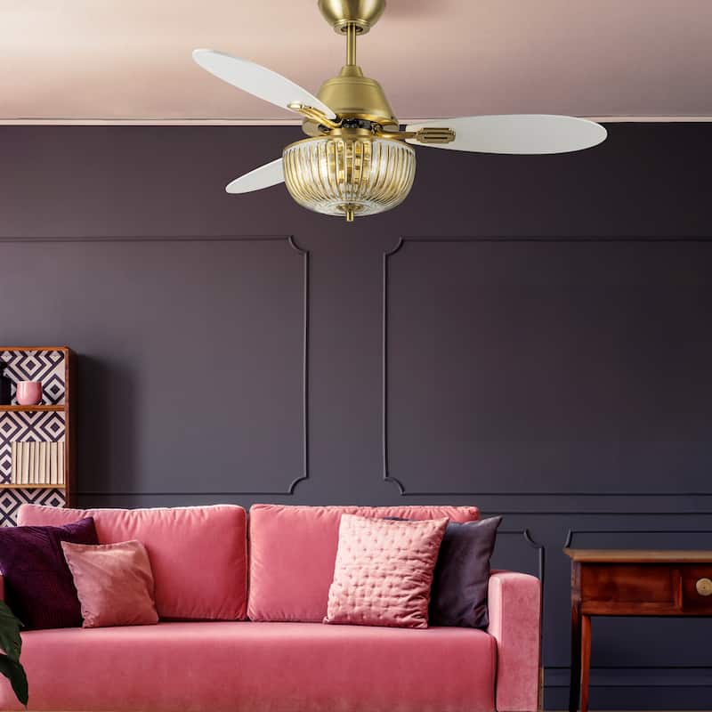 Gable River of Goods 3-blade 42-inch Modern Indoor Ceiling Fan with Hand-Painted Glass Shade and Remote Control