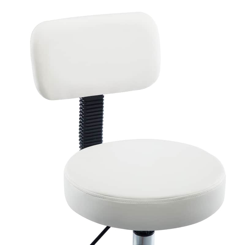 Adjustable Rolling Work Stool with Faux Leather Seat and Foldable Footrest, Versatile Stool for Home Office, Vanity,