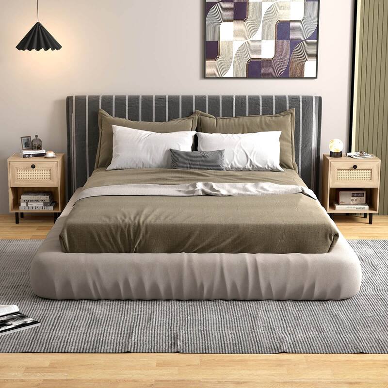 Costway 1/2 PCS Rattan Nightstand Boho End Table with Drawer & Open - See Details