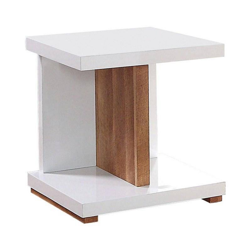 22 in. White and Brown Square Wood End Table, Sturdy Build End Side Table for Living Rooms