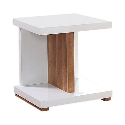 22 in. White and Brown Square Wood End Table, Sturdy Build End Side Table for Living Rooms