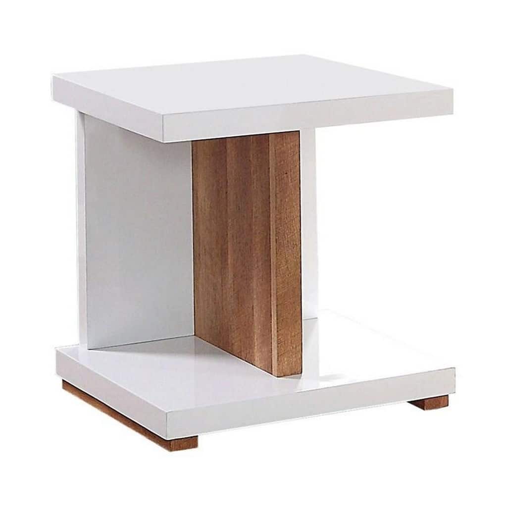 22 in. White and Brown Square Wood End Table, Sturdy Build End Side Table for Living Rooms