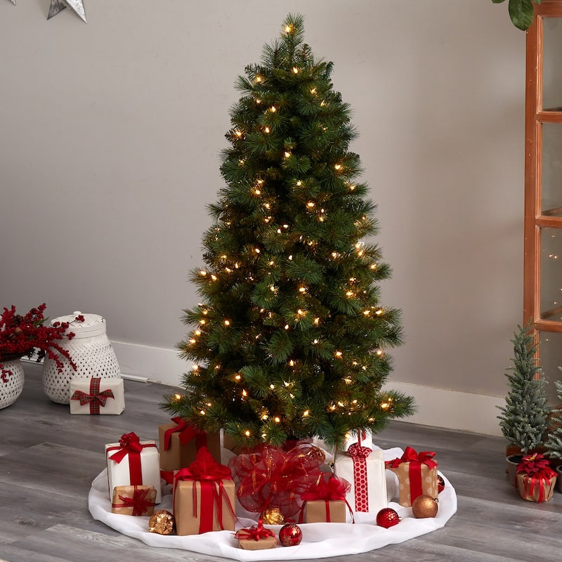 5Ft Slim Artificial Christmas Tree with Lights - Pre-Lit Holiday Decor, Realistic Pine Tree, Indoor Xmas Tree - Green - 60