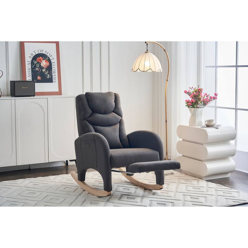 Fabric Upholstered Nursery Rocking Chair with Adjustable Footrest