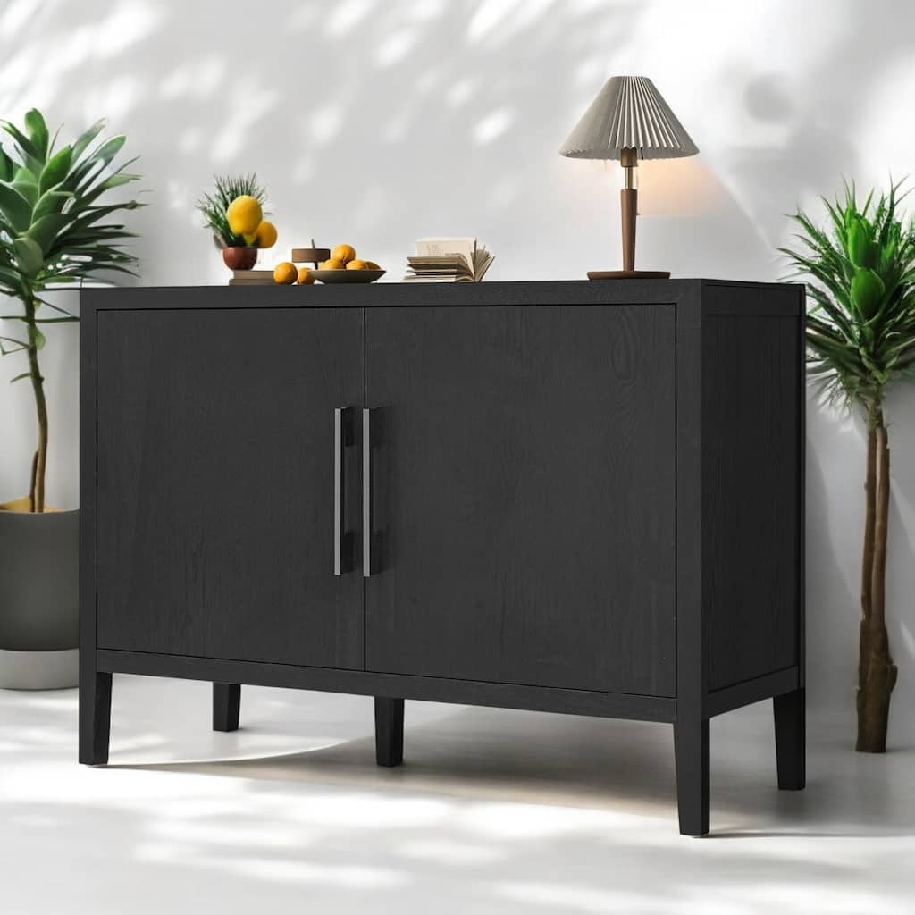 Storage Cabinet Sideboard with 2 Metal Handles, 2 Doors, and Adjustable Shelf for Living Room, Entryway, or Hallway