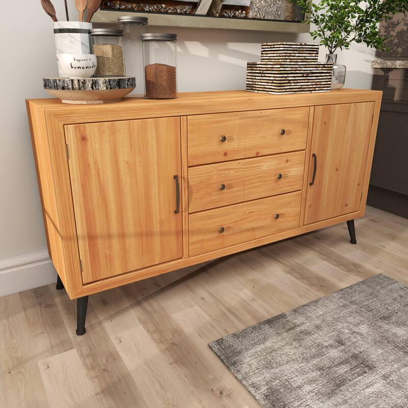 Wooden 3 Drawers 1 Shelf and 2 Doors Sideboard - Light Brown - Roche River Decor