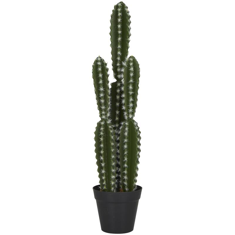 Green Faux Foliage Cactus Artificial Plant with Realistic Leaves and Black Round Pot