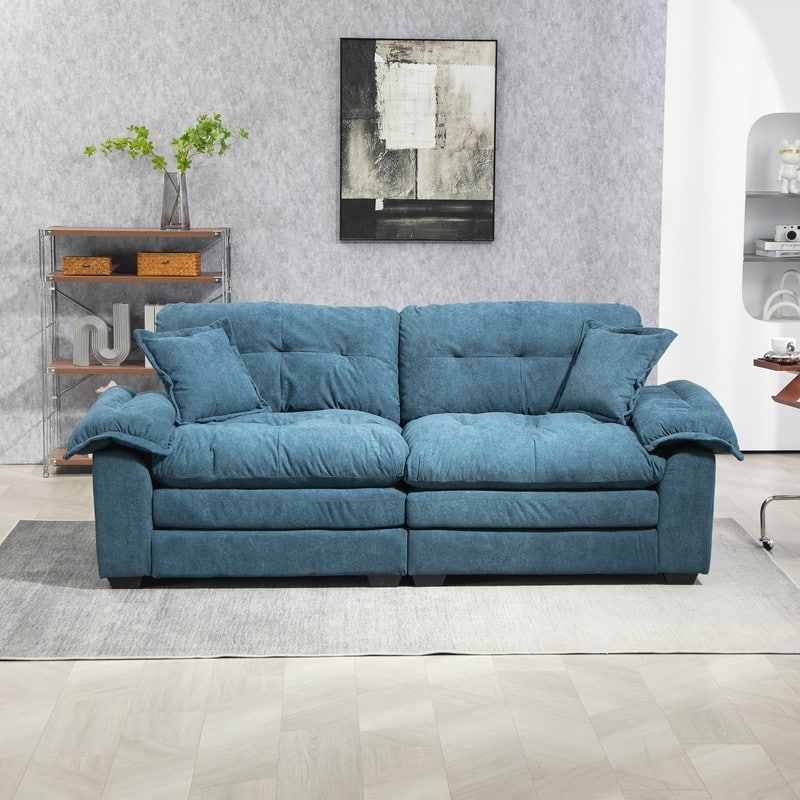 84" Chenille Loveseat Sofa with Memory Foam&Pocket Springs, Deep Seat Couch with 2 Throw Pillows
