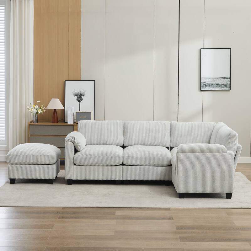 Multi-Seater Corduroy Sectional Sofa, Soft & Comfortable Corner Sofa