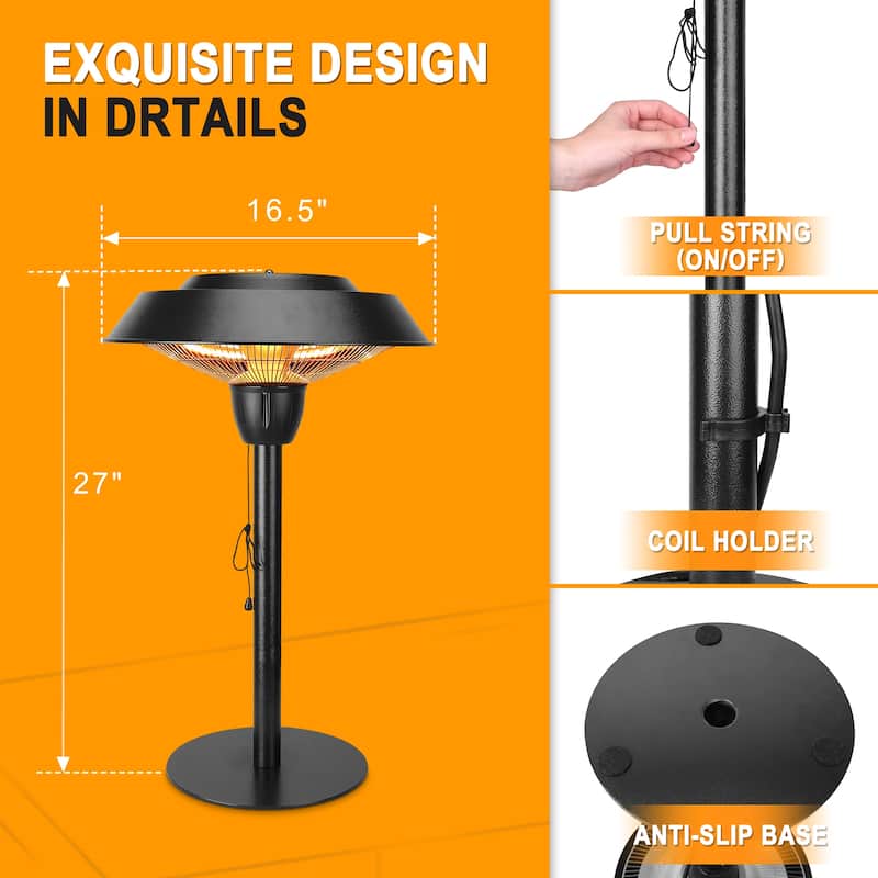 1500W Electric Tabletop Patio Heater, Infrared Electric Outdoor Heater, Portable Heater 5100 BTU