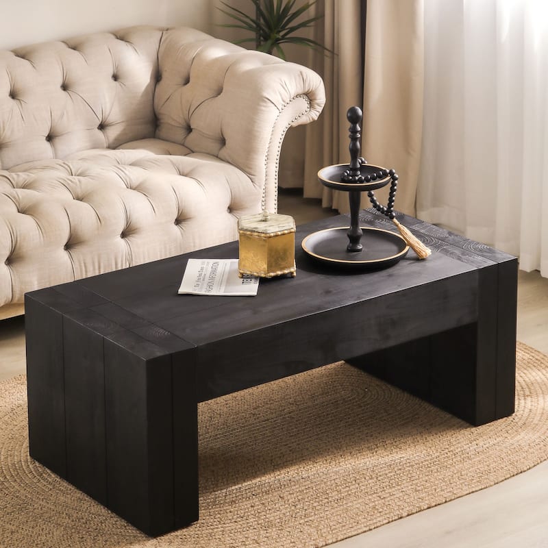 Modern Solid Wood Coffee Table Rustic-Style Coffee Table Rectangular Coffee Table, for Living Room, Black, 49-inch