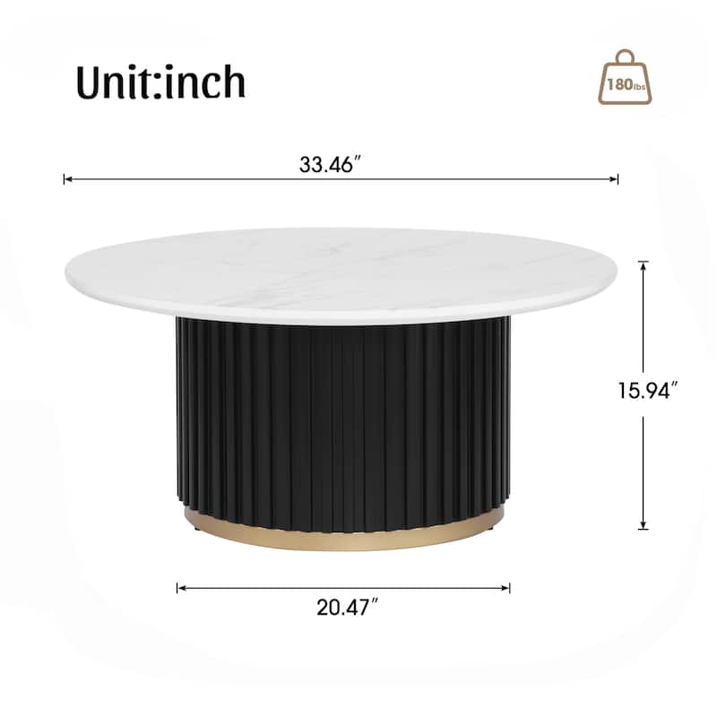 Christopher Knight Home - Marceline Modern 33.46" Round Coffee Table with Fluted Metal Pedestal Base & Subtle Gold Accent