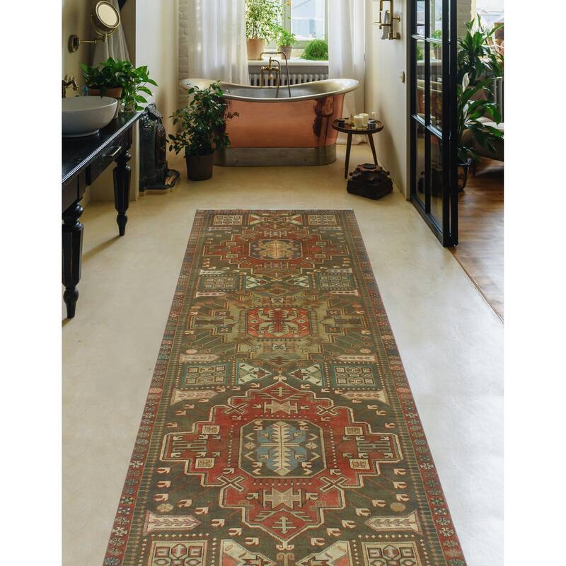 Semi Antique Mahmud Grey-Green/Rust Runner - 3'6" x 9'11"