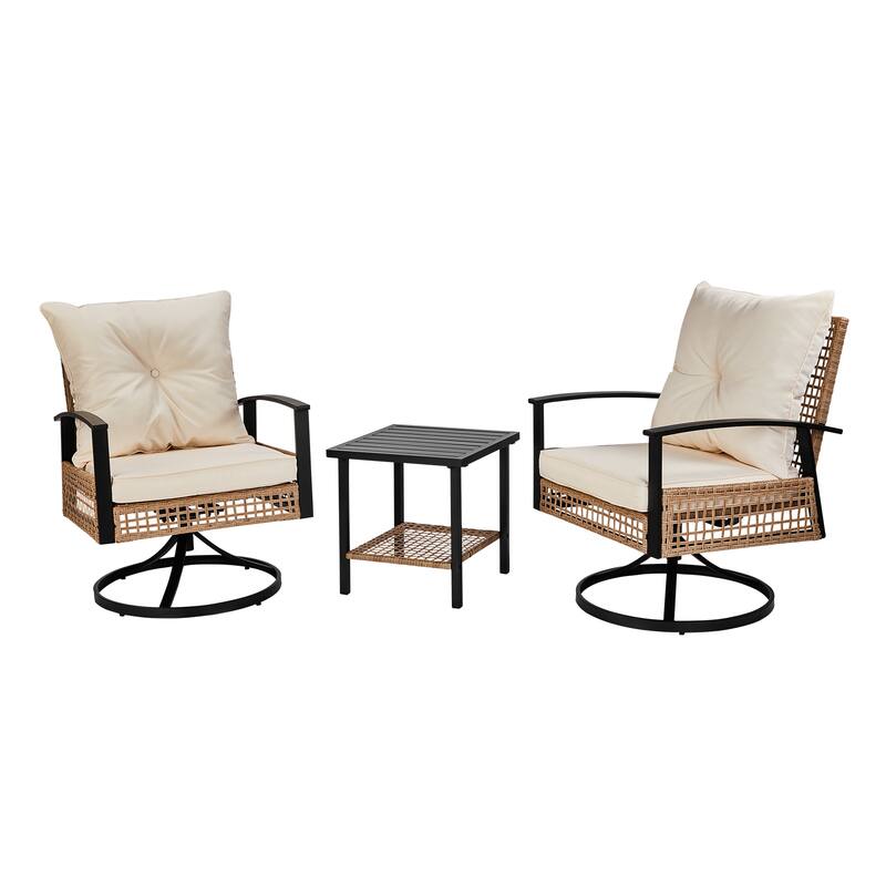 Yellow Outdoor Bistro Set Included Swivel Rocking Chairs and Coffee Table with Weather-Resistant Frame - 25” x 22” x 32.1”