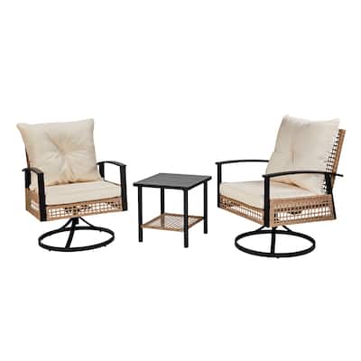 Yellow Outdoor Bistro Set Included Swivel Rocking Chairs and Coffee Table with Weather-Resistant Frame - 25” x 22” x 32.1”