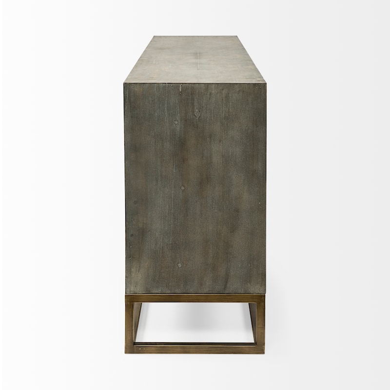 Genevieve II Gray Fir Veneer w/Gold Metal Frame Base 9 Drawer Sideboard