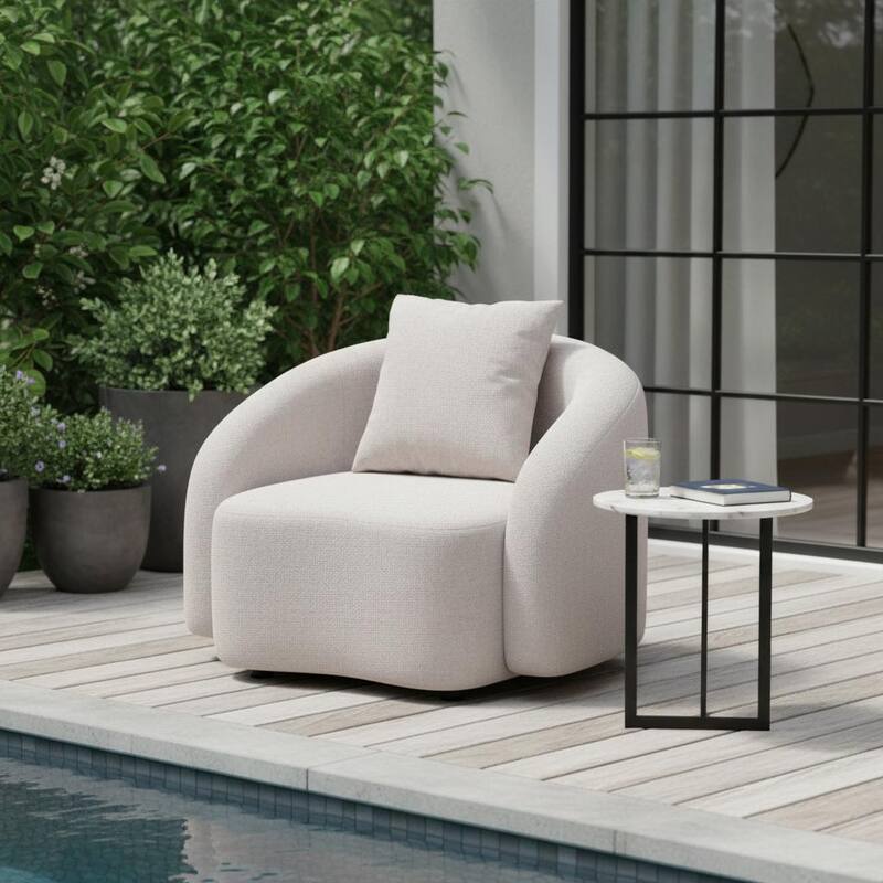 42" Beige Outdoor Accent Chair with Beige Cushions - Beige