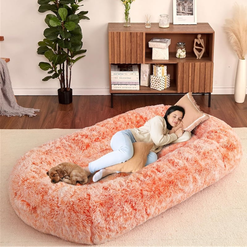 Extra Large Washable Floor Cushion, Family Lounger for Living Rooms - Orange