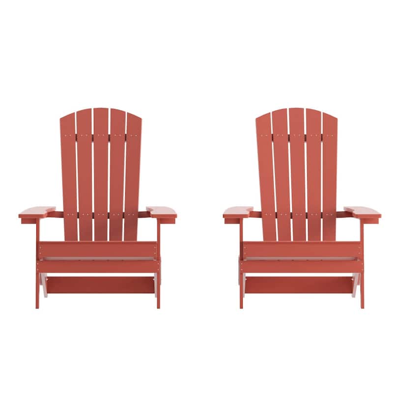 Set of 2 All-Weather Modern Wide Slat Back Poly Resin Adirondack Chairs