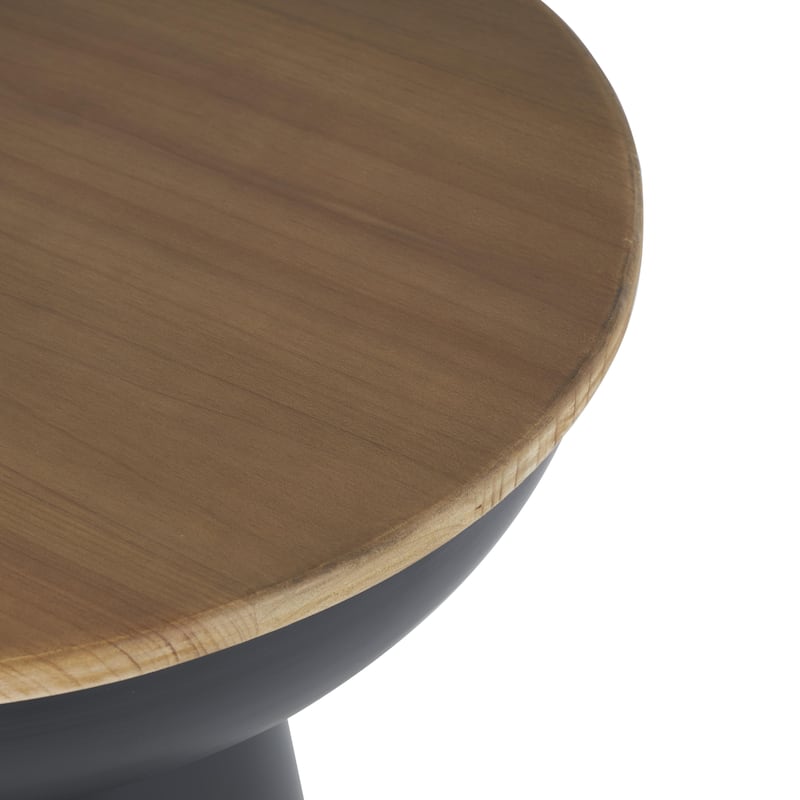 Metal Handmade Pedestal Accent Table with Brown Wood Tabletop - Black - Roche River Decor
