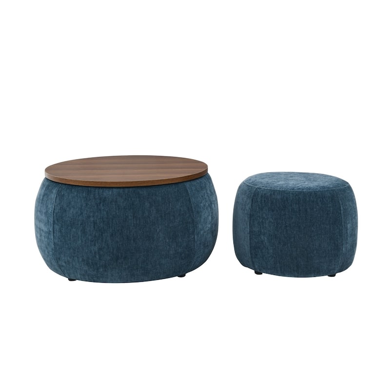Round Storage Ottoman, 2 in 1 Function, Work as End table and Ottoman,with small seat