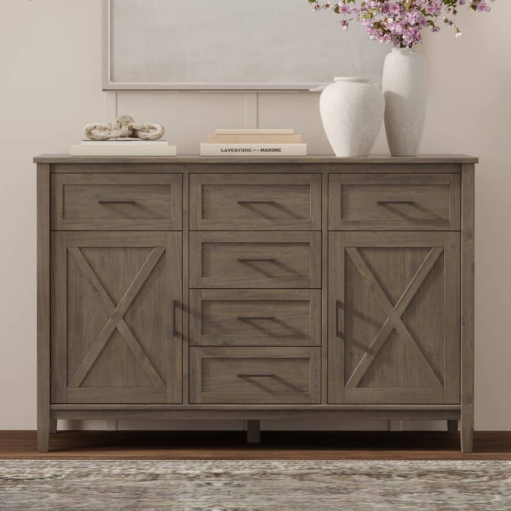 WYNDENHALL Cantina SOLID WOOD 54 inch Wide Rectangle Transitional Sideboard in Smoky Brown - 18" d x 54" w x 36" h