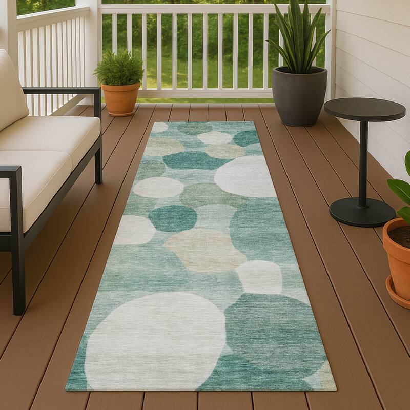 Machine Washable Indoor/ Outdoor Modern Circy Chantille Rug - Teal - 2'3" x 7'6"