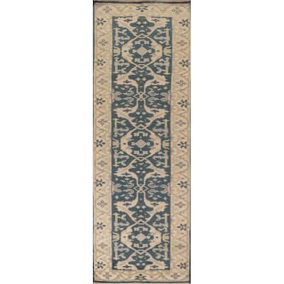 Teal Oushak Oriental Runner Rug Handmade Wool Carpet - 2'8" x 9'9"