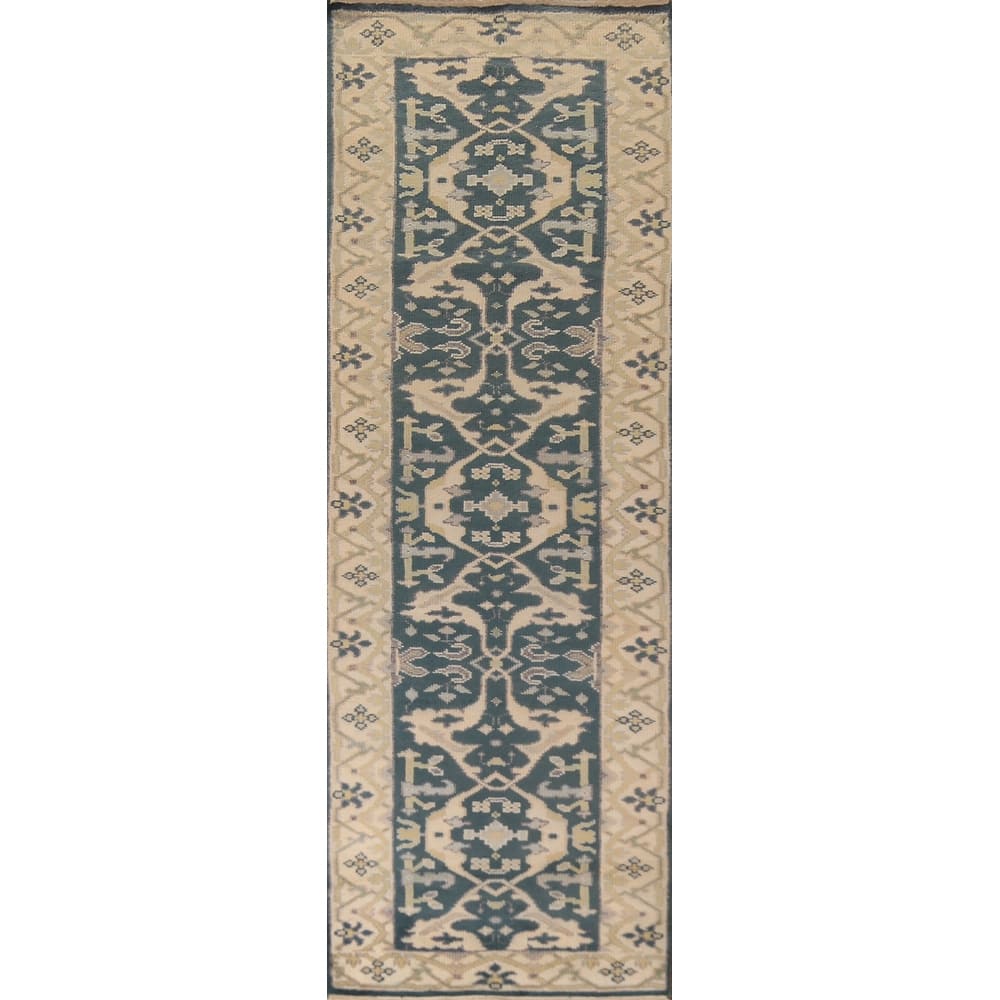 Teal Oushak Oriental Runner Rug Handmade Wool Carpet - 2'8" x 9'9"