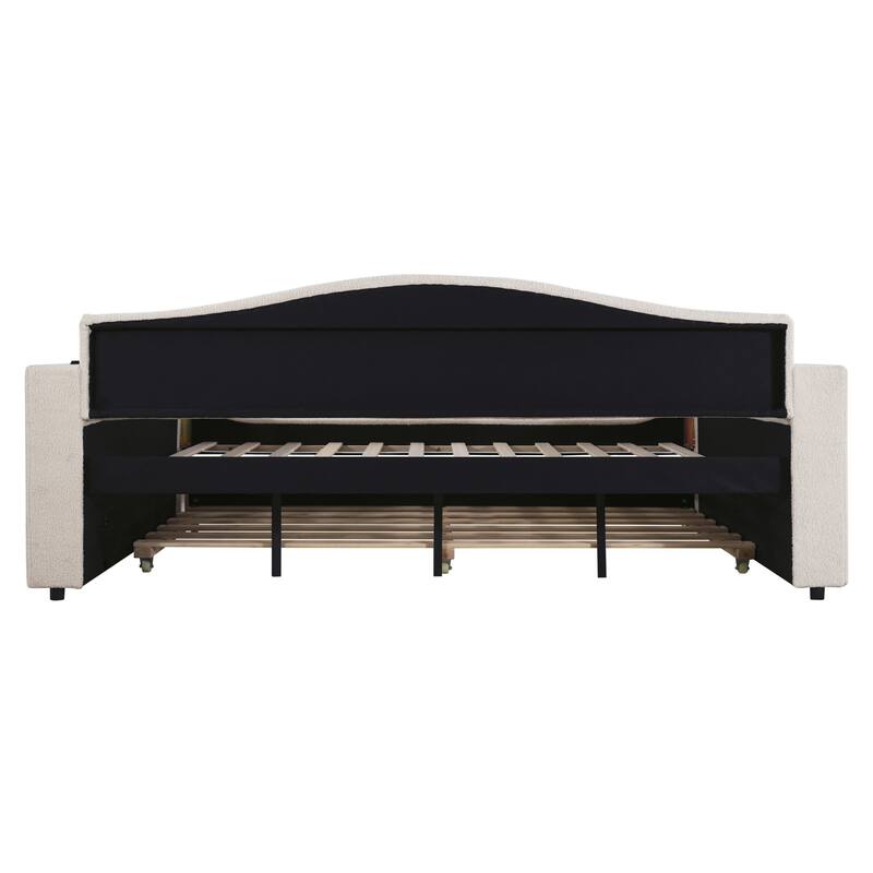 Sofa bed with storage arms, trundle bed and Bluetooth stereo