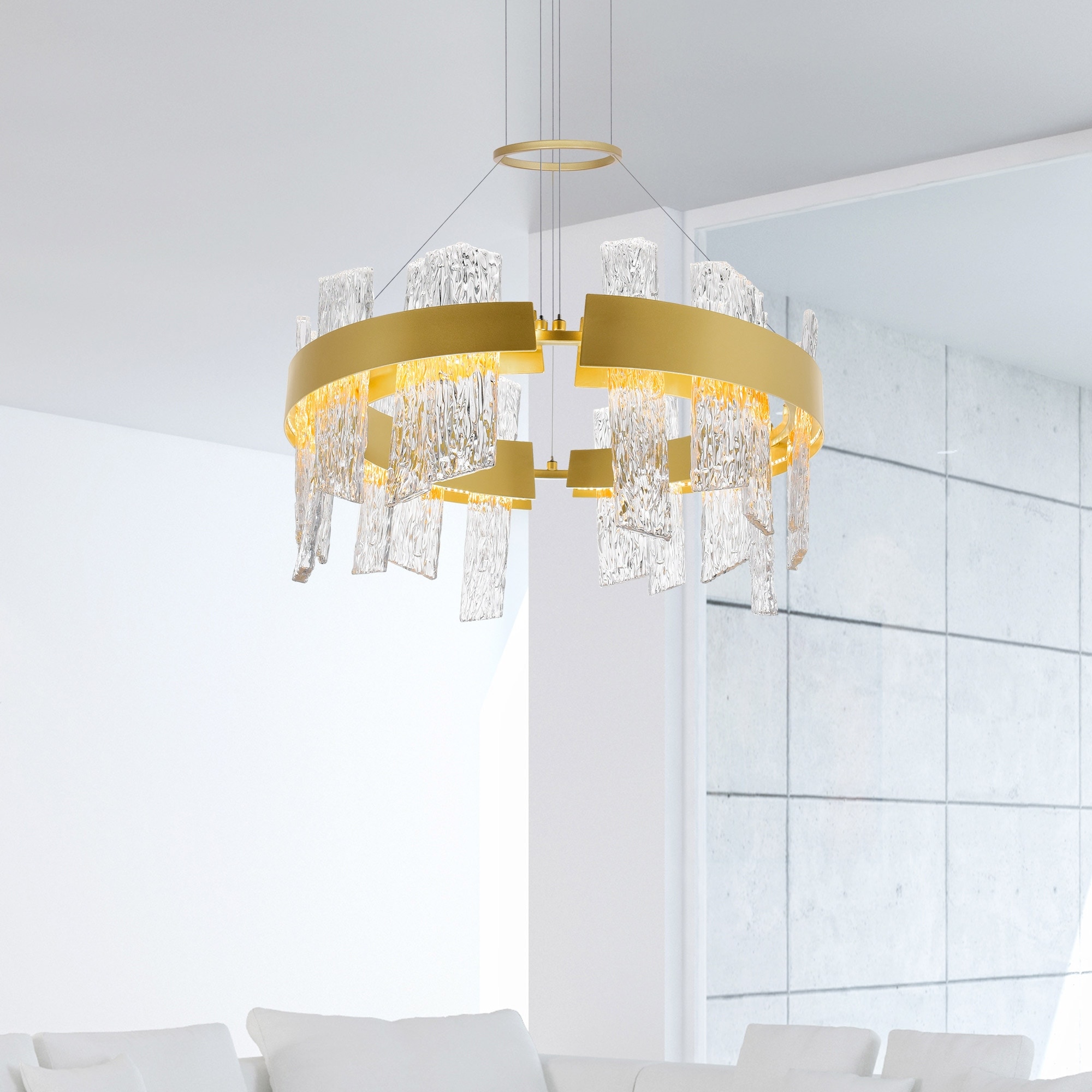 CWI Lighting Guadiana Integrated LED 24in Satin Gold Chandelier with Handcrafted Glass - Satin Gold