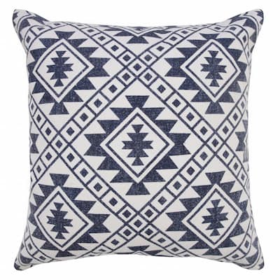 HomeRoots 20" X 20" Navy And White 100% Cotton Geometric Zippered Pillow