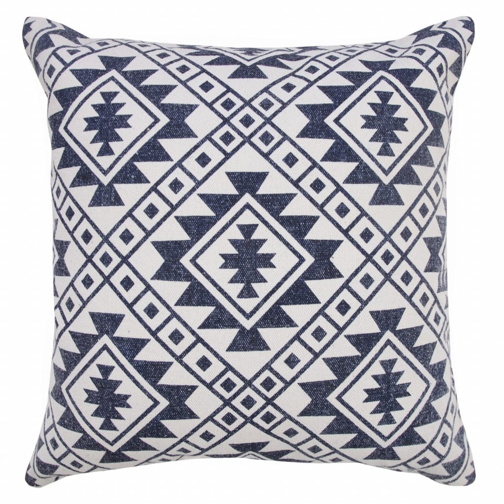HomeRoots 20" X 20" Navy And White 100% Cotton Geometric Zippered Pillow